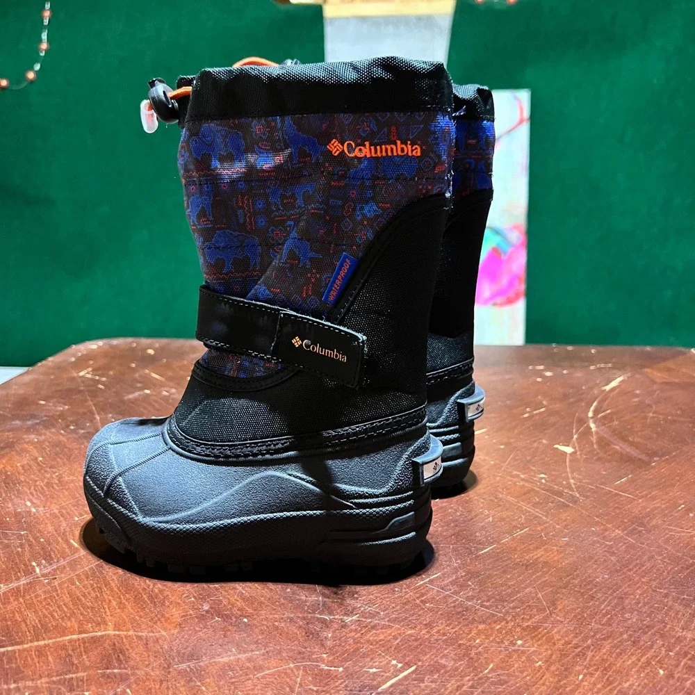 Columbia Powderbug Plus II Toddler Snow Boots Black Blue Waterproof Size 9
